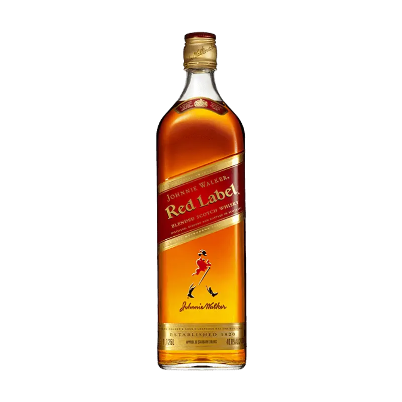 Johnnie Walker Red Label. A bottle of Johnnie Walker Red Label whisky, a popular and iconic brand of Scotch whisky.