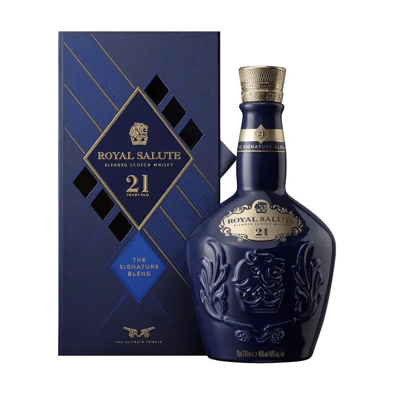 Royal Salute 21 Year Old: A regal bottle of Royal Salute whisky, aged for 21 years, exuding elegance and sophistication.